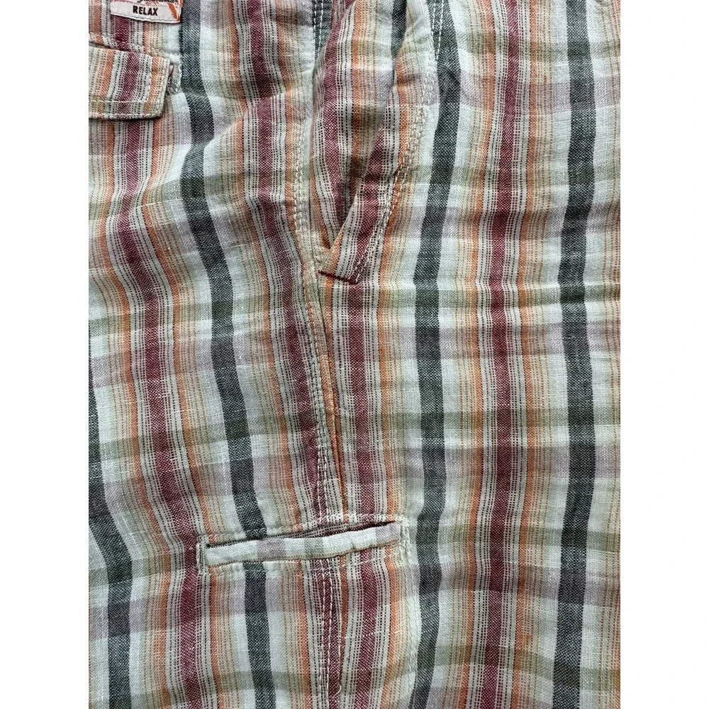 Tommy‎ Bahama Mens 100% Linen Chino Shorts Tag 36 Actual Size 38 Tropical Plaid